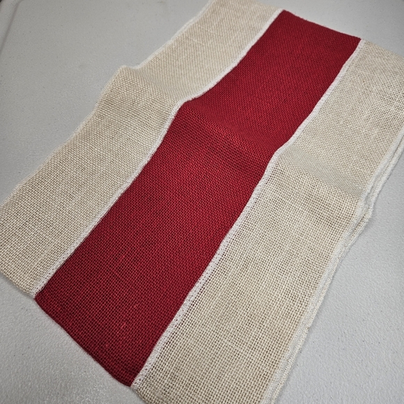 Burlap Table Runner Red Striped 11 x 70 Inch Rustic Natural Christmas Patriotic - Picture 5 of 5